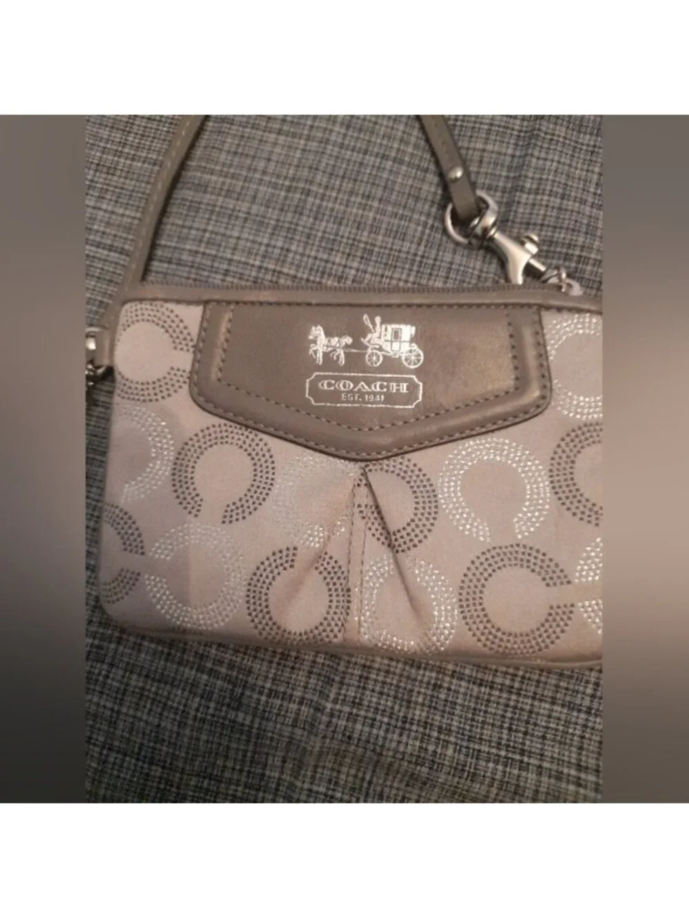Coach Silver and Gray Signature C Y2K Wristlet